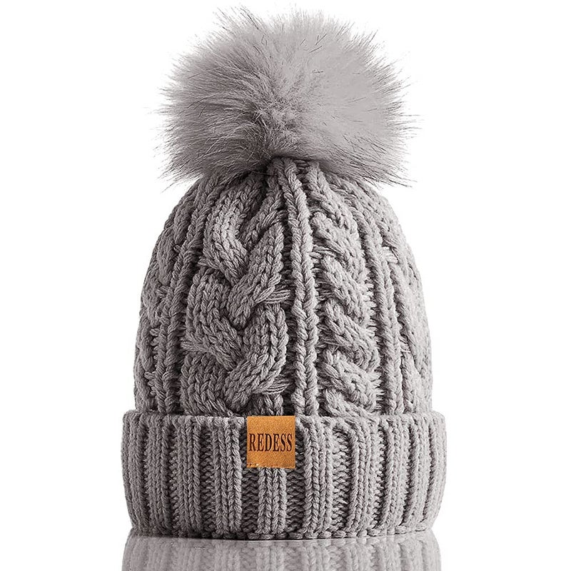 REDESS Women Winter Pompom Beanie Hat with Warm Fleece Lined, Thick Slouchy Snow Knit Skull Ski Cap - Image 1